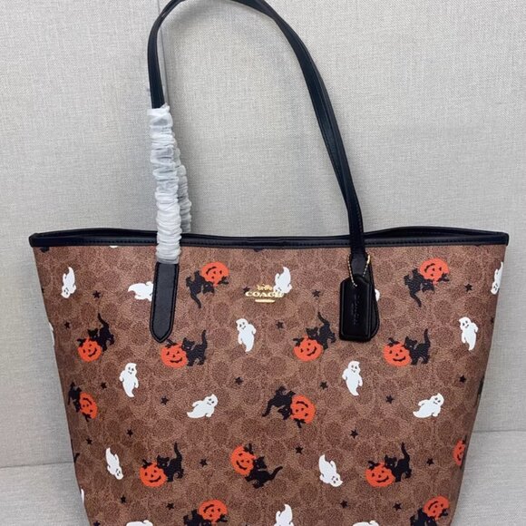 Coach Handbags - Coach City Tote In Signature Canvas With Halloween Print